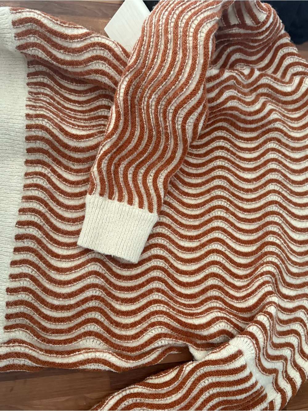 audrey Cream and Rust Wave-Stripe Crewneck Sweater